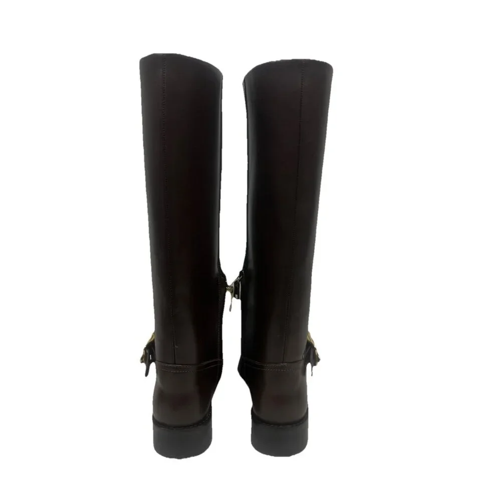 Coach Women’s 9.5 Madeline Buckle Tall Riding Boots Maple Brown Block Heel - Picture 4 of 11